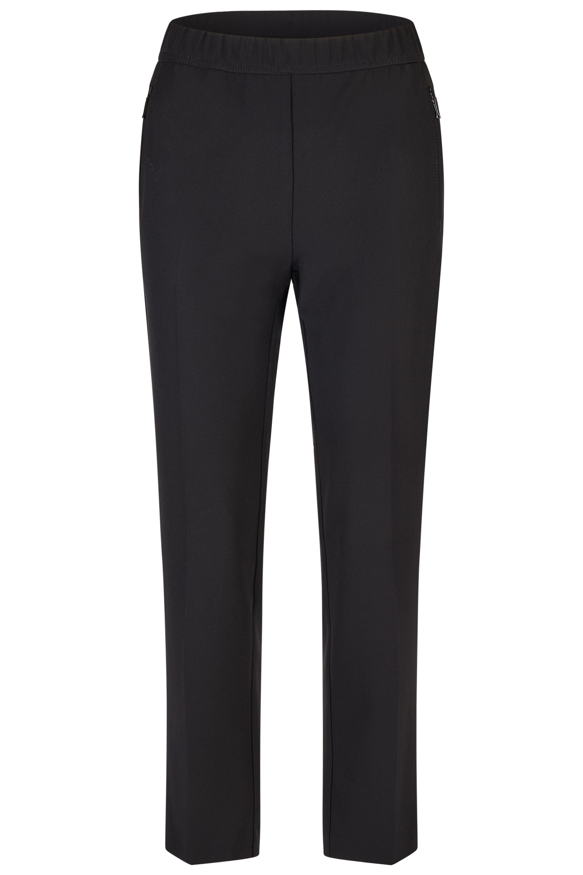 Schwarze Damenhose mit elastischem Bund und geradem Relaxed Fit.