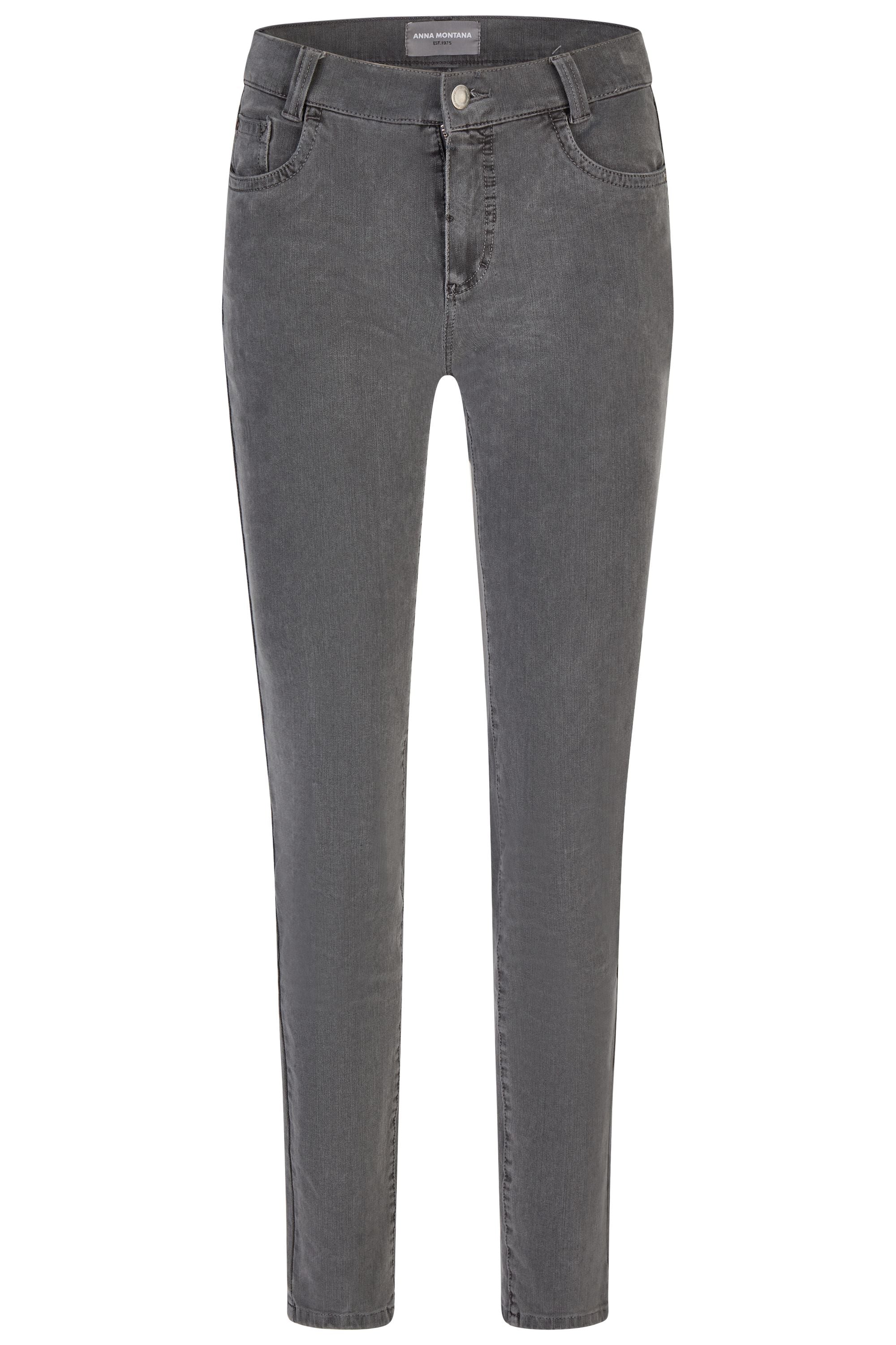 Graue Damenjeans mit schmalem Bein.