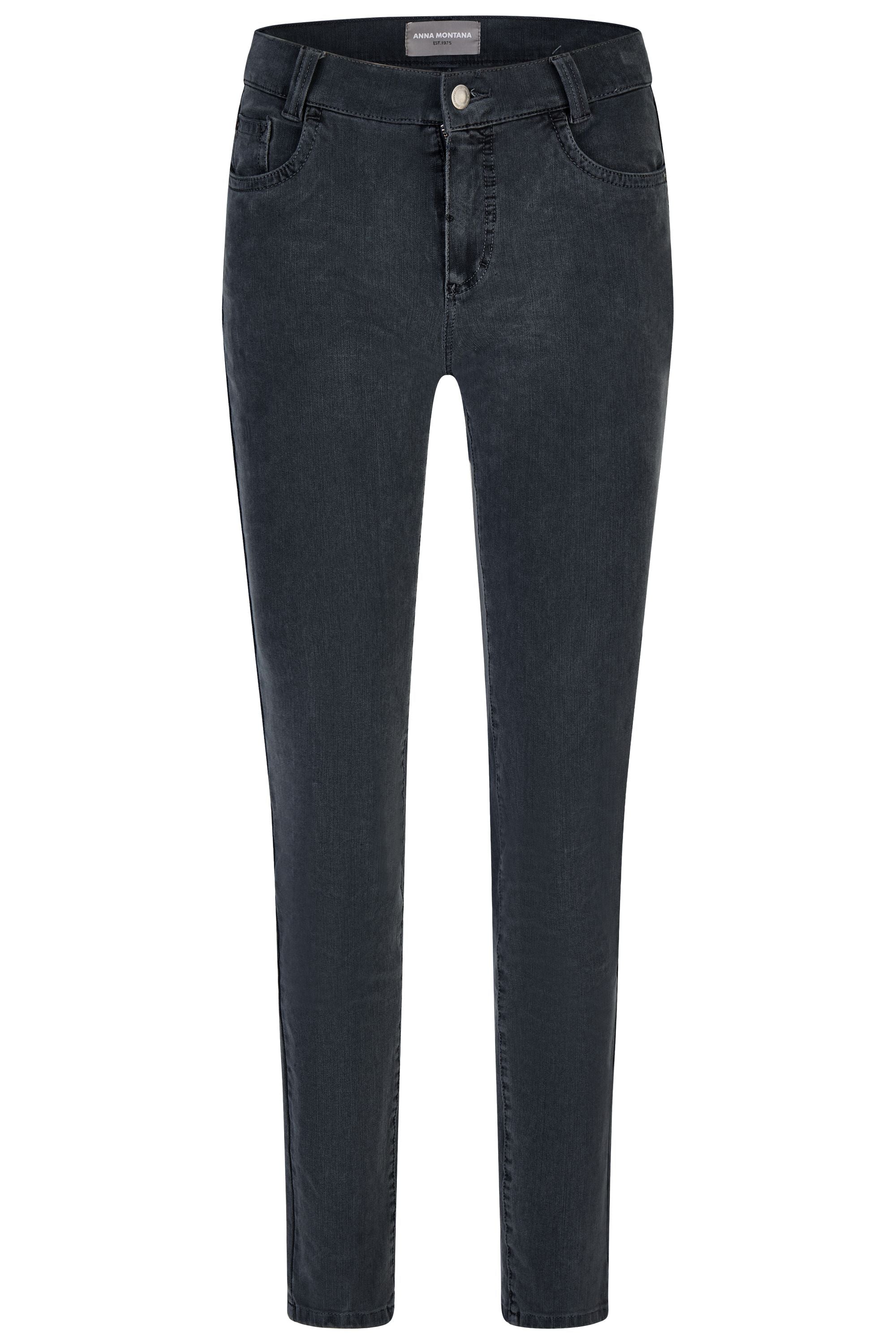 Dunkle Damenjeans mit schmalem Bein.