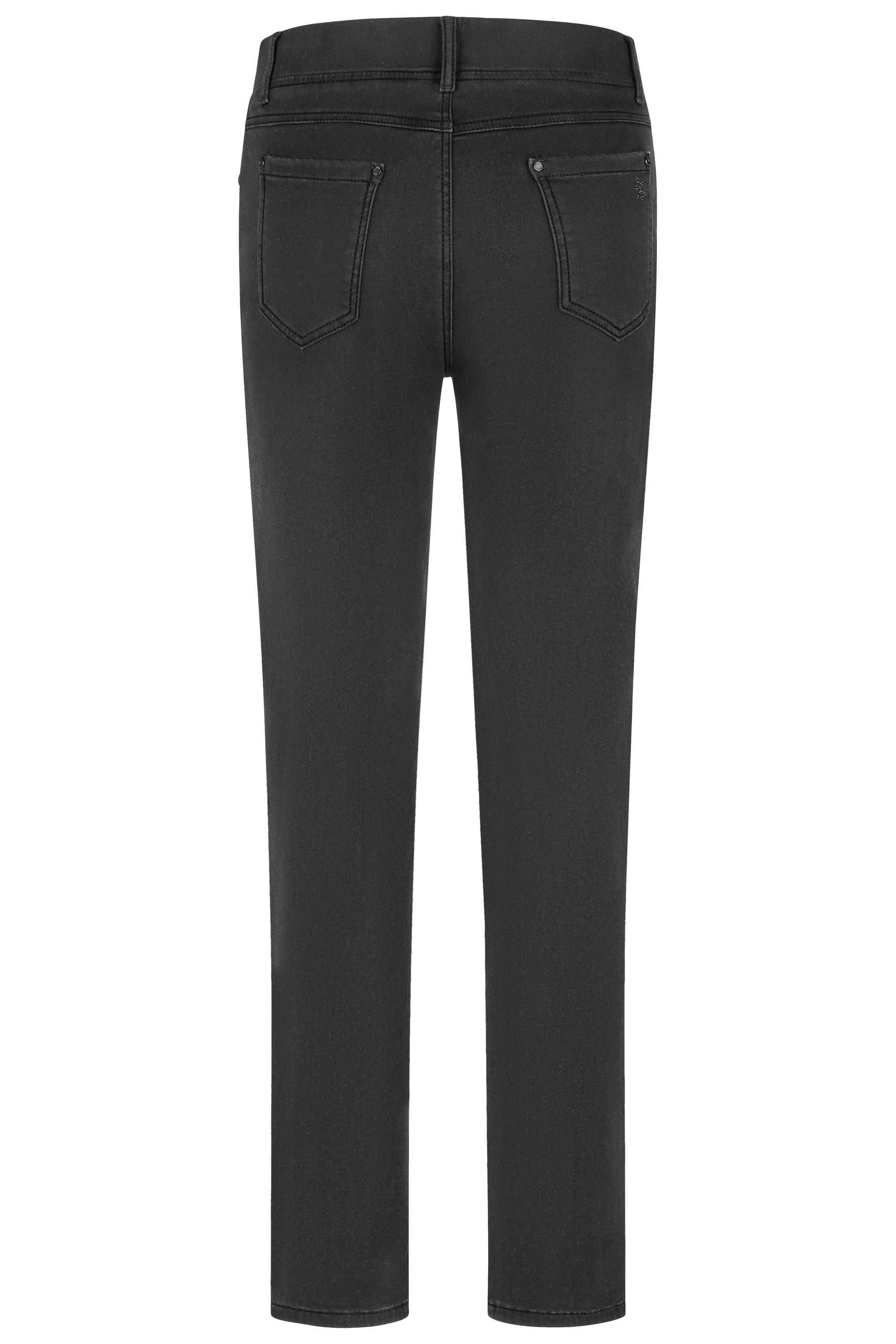 Graue Thermo Denim Damenhose mit Gummibund und schmalem Bein. 